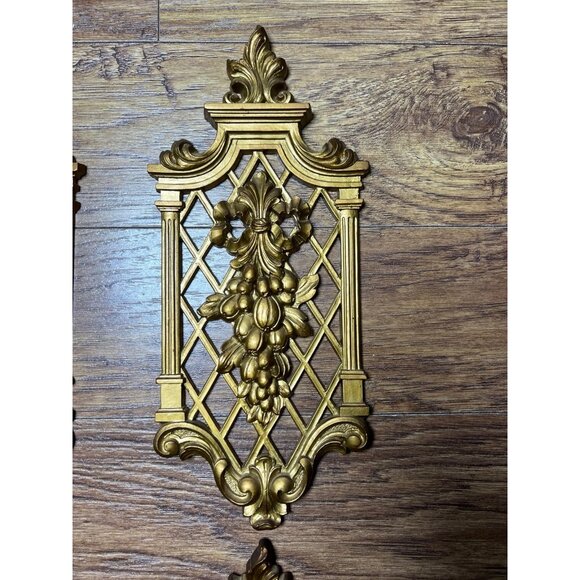 Vintage Wall Plaques Ornate Regency Dart 1970sGold Spring Floral Fall Bounty 4pc - Picture 4 of 10